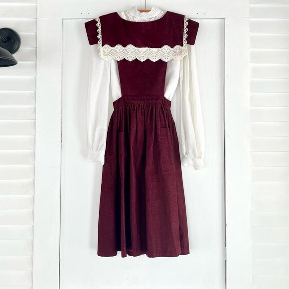 Vintage Gunne Sax Beautiful Corduroy Cotton Pinafore Prairie Dress XS 0 2 - Picture 2 of 8
